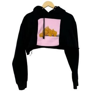 Black Crop Oversized Graphic Hoodie‎ Sweatshirt Size S
